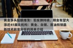 黄金多头酝酿爆发！若反弹持续、期金有望大涨近45美元机构：黄金、白银、原