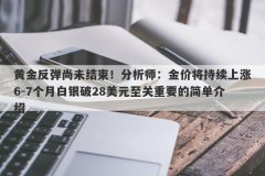 黄金反弹尚未结束！分析师：金价将持续上涨6-7个月白银破28美元至关重要的简