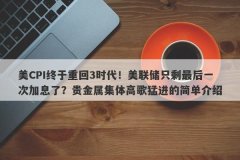 美CPI终于重回3时代！美联储只剩最后一次加息了？贵金属集体高歌猛进的简单