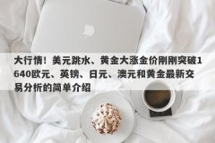 大行情！美元跳水、黄金大涨金价刚刚突破1640欧元、英镑、日元、澳元和黄金