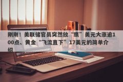 刚刚！美联储官员突然放“鹰”美元大涨逾100点、黄金“飞流直下”17美元的简