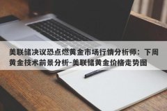 美联储决议恐点燃黄金市场行情分析师：下周黄金技术前景分析-美联储黄金价