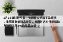 1月16日财经早餐：美国核心通胀不及预期，重燃美联储降息希望，美国扩大对俄