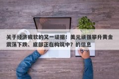 关于经济疲软的又一证据！美元顽强攀升黄金震荡下跌、底部正在构筑中？的信