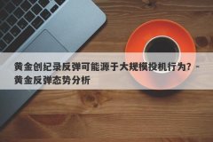 黄金创纪录反弹可能源于大规模投机行为？-黄金反弹态势分析