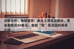 决策分析：情绪骤变！美元上演高台跳水、黄金暴跌近40美元、美股“涨”势迅