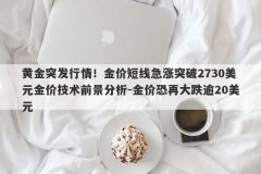 黄金突发行情！金价短线急涨突破2730美元金价技术前景分析-金价恐再大跌逾