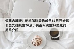 惊现大反转！鲍威尔称最快或于11月开始缩表美元狂飙逾50点、黄金大跌逾20美元
