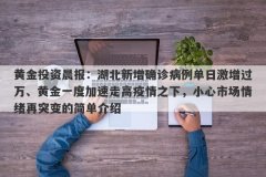 黄金投资晨报：湖北新增确诊病例单日激增过万、黄金一度加速走高疫情之下，