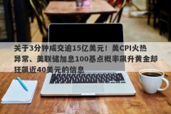 关于3分钟成交逾15亿美元！美CPI火热异常、美联储加息100基点概率飙升黄金却狂