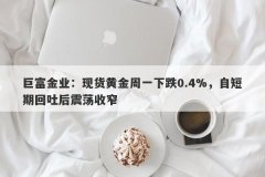巨富金业：现货黄金周一下跌0.4%，自短期回吐后震荡收窄